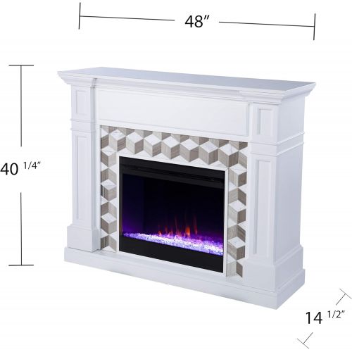  SEI Furniture Darvingmore Color Changing Fireplace w/ Marble Surround, White/ Brown