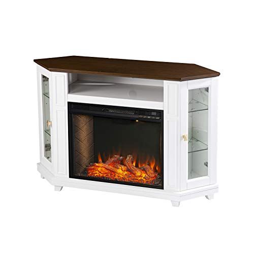  SEI Furniture Dilvon Smart Fireplace w/ Media Storage, White/Brown