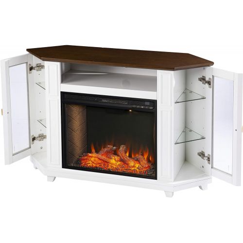  SEI Furniture Dilvon Smart Fireplace w/ Media Storage, White/Brown