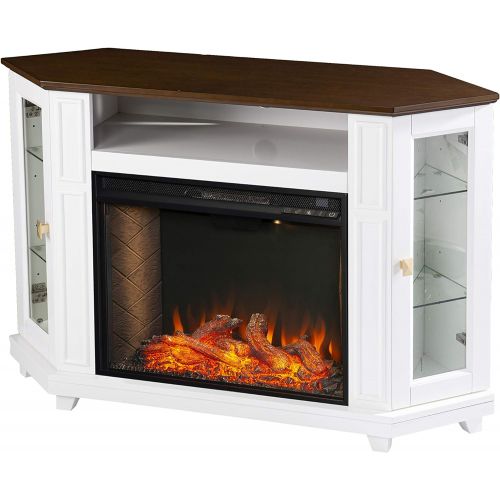  SEI Furniture Dilvon Smart Fireplace w/ Media Storage, White/Brown