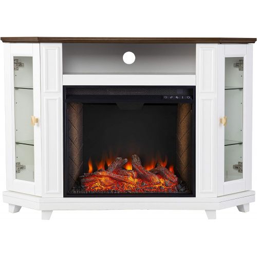  SEI Furniture Dilvon Smart Fireplace w/ Media Storage, White/Brown