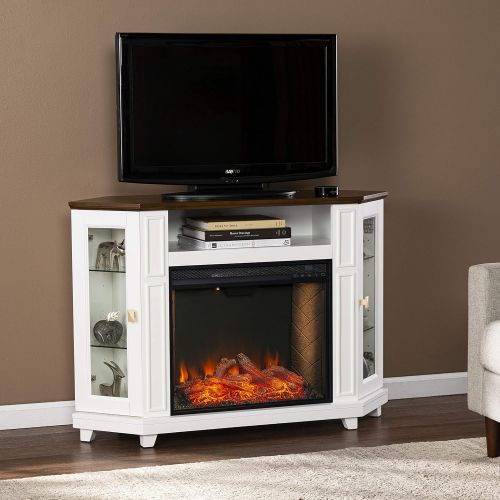  SEI Furniture Dilvon Smart Fireplace w/ Media Storage, White/Brown