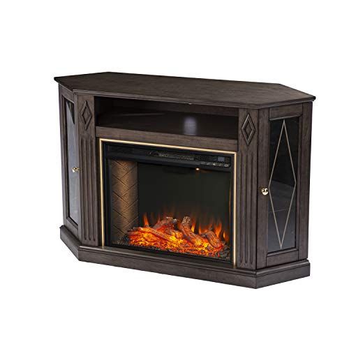  SEI Furniture Austindale Smart Fireplace w/ Media Storage, Brown/Gold