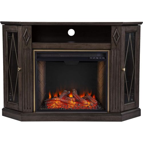  SEI Furniture Austindale Smart Fireplace w/ Media Storage, Brown/Gold