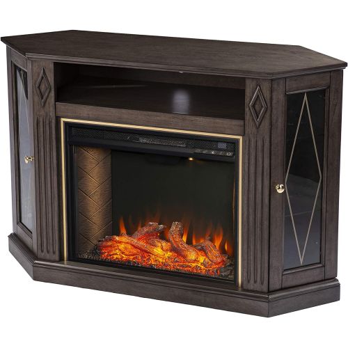  SEI Furniture Austindale Smart Fireplace w/ Media Storage, Brown/Gold