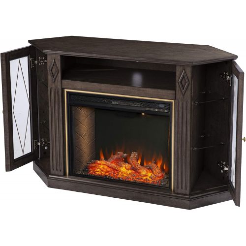  SEI Furniture Austindale Smart Fireplace w/ Media Storage, Brown/Gold