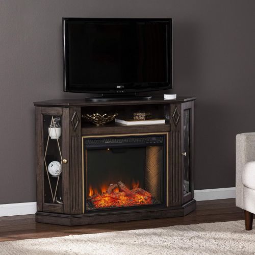  SEI Furniture Austindale Smart Fireplace w/ Media Storage, Brown/Gold