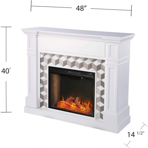  SEI Furniture Darvingmore Alexa Enabled Fireplace w/ Marble Surround, White/ Brown