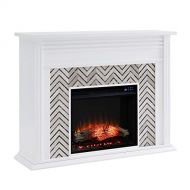 SEI Furniture Hebbington Carrara Marble Tiled Electric Fireplace, New White/Gray
