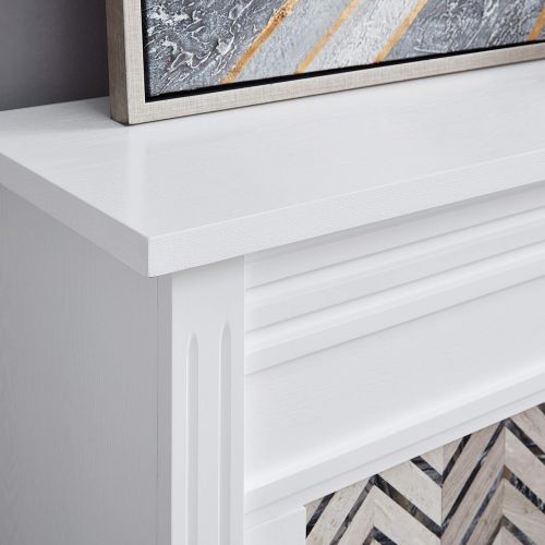  SEI Furniture Hebbington Carrara Marble Tiled Electric Fireplace, New White/Gray