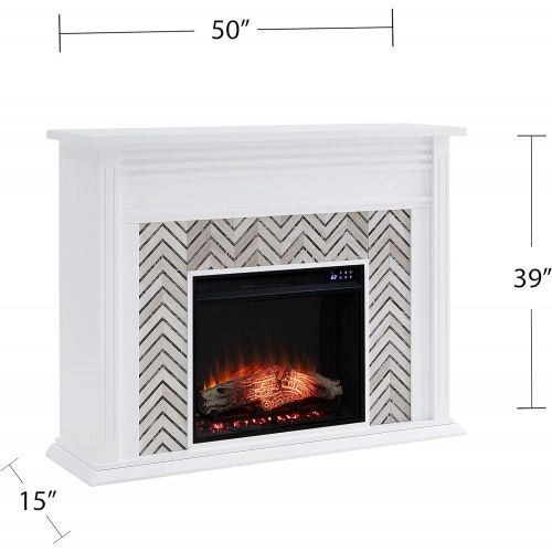  SEI Furniture Hebbington Carrara Marble Tiled Electric Fireplace, New White/Gray