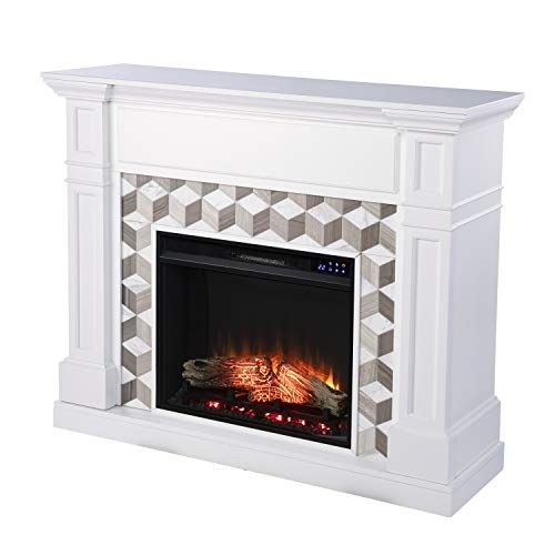  SEI Furniture Darvingmore Electric Fireplace w/ Marble Surround, New White/ Brown