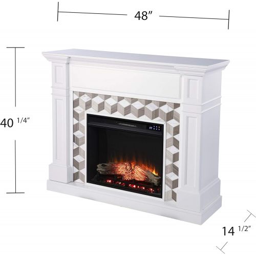  SEI Furniture Darvingmore Electric Fireplace w/ Marble Surround, New White/ Brown