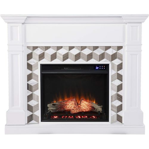  SEI Furniture Darvingmore Electric Fireplace w/ Marble Surround, New White/ Brown