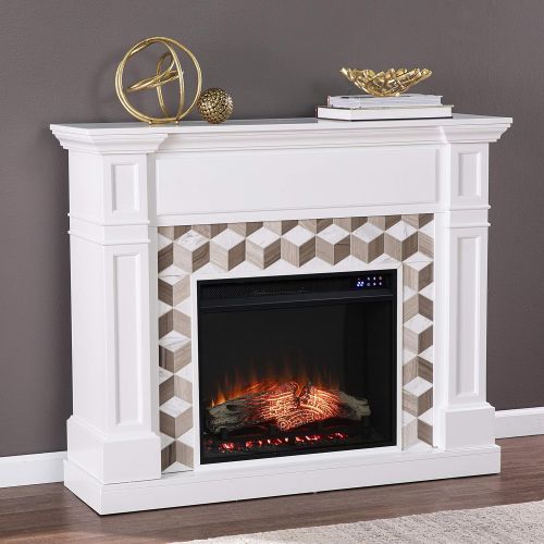  SEI Furniture Darvingmore Electric Fireplace w/ Marble Surround, New White/ Brown