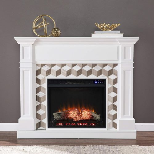  SEI Furniture Darvingmore Electric Fireplace w/ Marble Surround, New White/ Brown