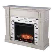 SEI Furniture Birkover Electric Fireplace w/ Marble Surround, New Gray/ Black/ White