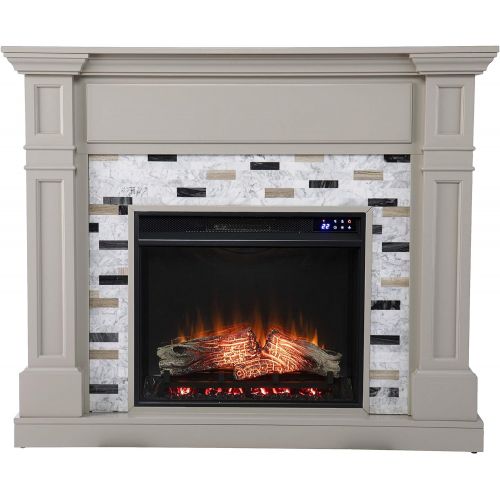  SEI Furniture Birkover Electric Fireplace w/ Marble Surround, New Gray/ Black/ White