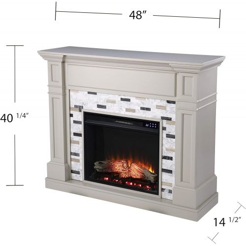  SEI Furniture Birkover Electric Fireplace w/ Marble Surround, New Gray/ Black/ White