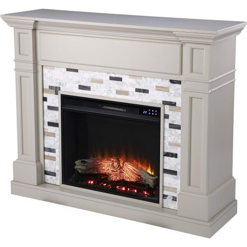  SEI Furniture Birkover Electric Fireplace w/ Marble Surround, New Gray/ Black/ White