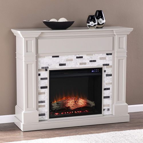  SEI Furniture Birkover Electric Fireplace w/ Marble Surround, New Gray/ Black/ White