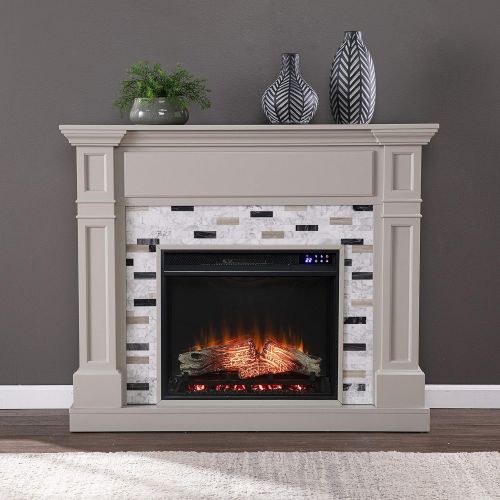  SEI Furniture Birkover Electric Fireplace w/ Marble Surround, New Gray/ Black/ White