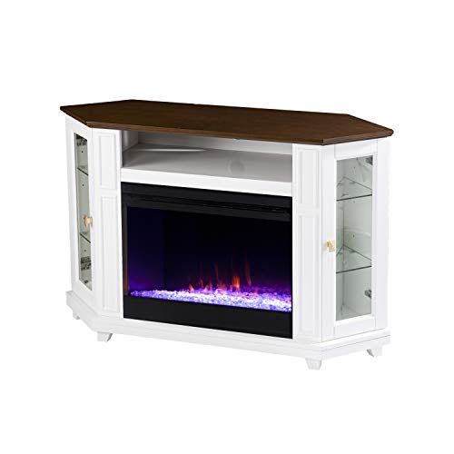  SEI Furniture Dilvon Color Changing Fireplace w/ Media Storage, White/Brown
