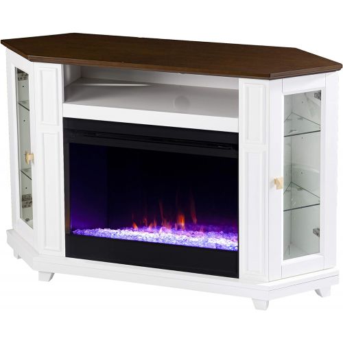  SEI Furniture Dilvon Color Changing Fireplace w/ Media Storage, White/Brown