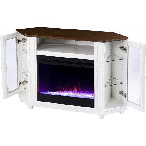  SEI Furniture Dilvon Color Changing Fireplace w/ Media Storage, White/Brown