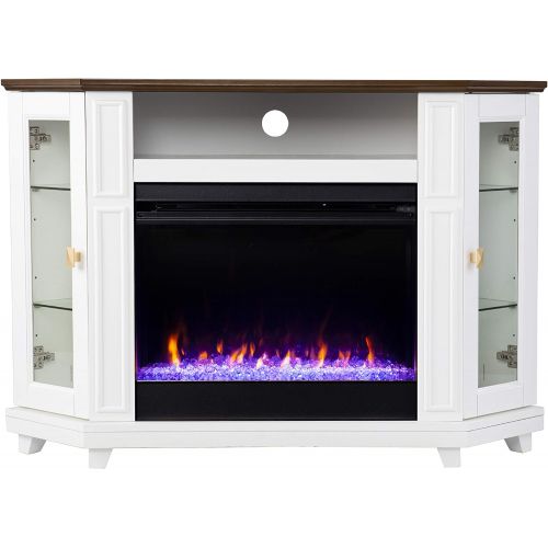  SEI Furniture Dilvon Color Changing Fireplace w/ Media Storage, White/Brown