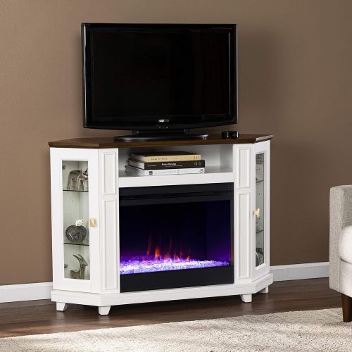  SEI Furniture Dilvon Color Changing Fireplace w/ Media Storage, White/Brown