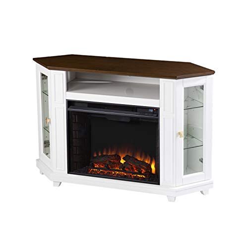  SEI Furniture Dilvon Electric Media Fireplace w/ Storage, White/Brown