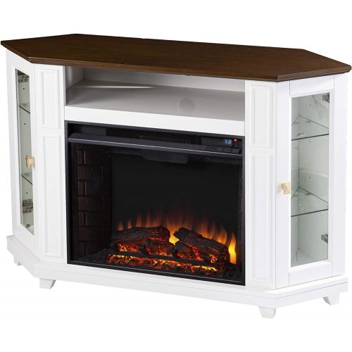  SEI Furniture Dilvon Electric Media Fireplace w/ Storage, White/Brown