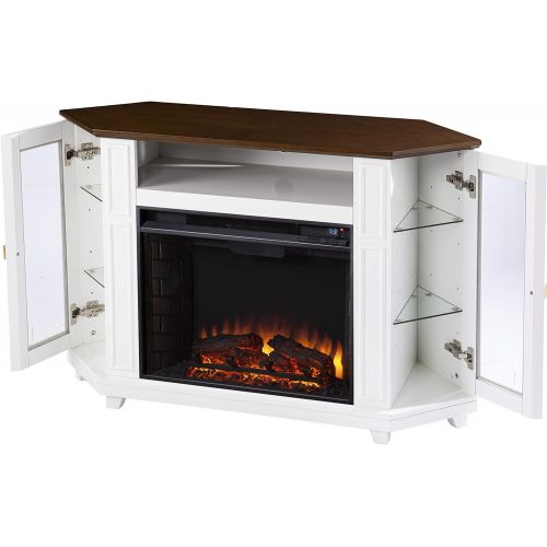  SEI Furniture Dilvon Electric Media Fireplace w/ Storage, White/Brown