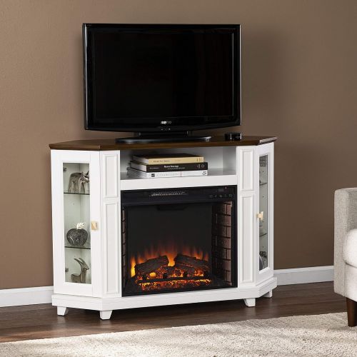  SEI Furniture Dilvon Electric Media Fireplace w/ Storage, White/Brown