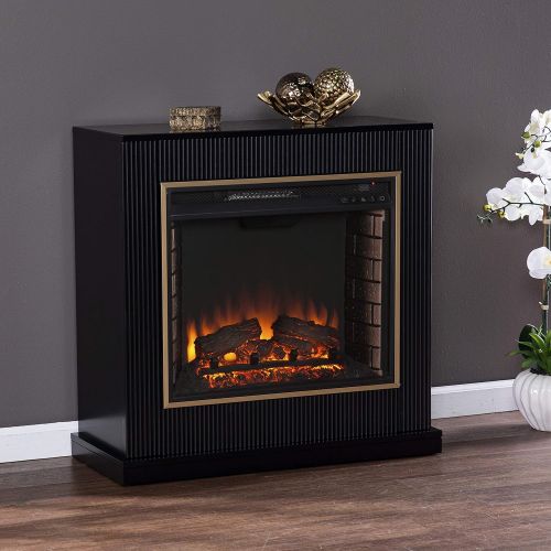  SEI Furniture Crittenly Contemporary Electric Fireplace, Black/Gold