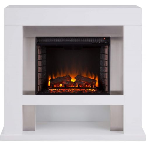  SEI Furniture Lirrington Electric Stainless Steel Accents Fireplace, White