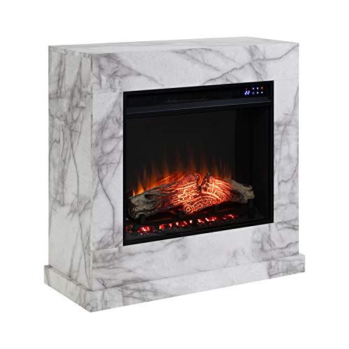  SEI Furniture Dendale Faux Marble Electric Fireplace, New White/Gray Veining