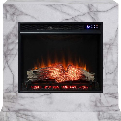  SEI Furniture Dendale Faux Marble Electric Fireplace, New White/Gray Veining