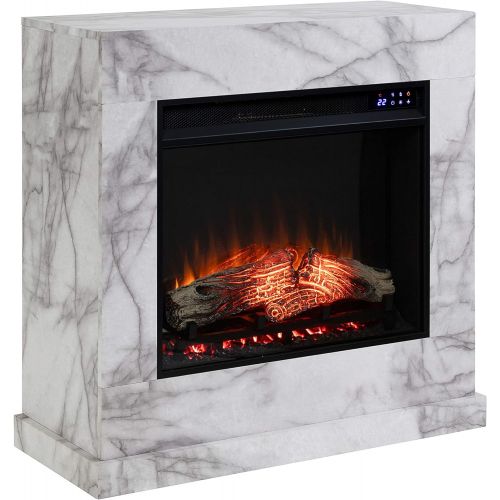  SEI Furniture Dendale Faux Marble Electric Fireplace, New White/Gray Veining