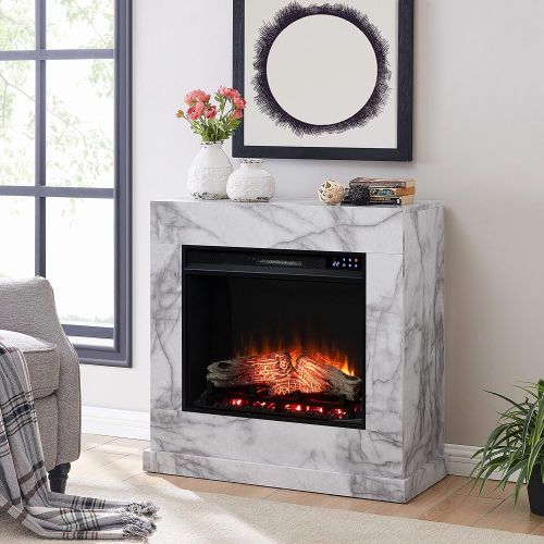  SEI Furniture Dendale Faux Marble Electric Fireplace, New White/Gray Veining