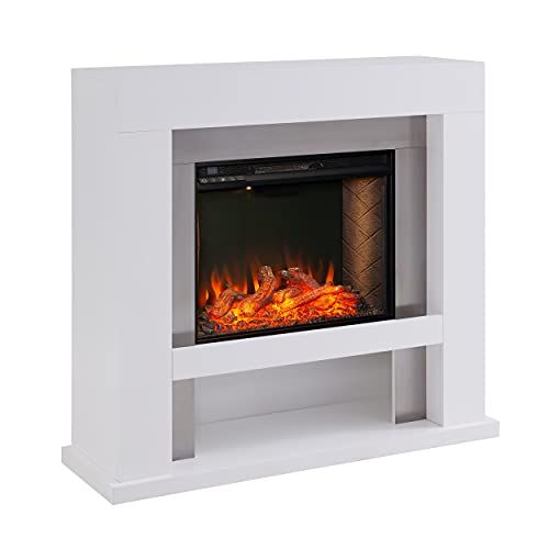  SEI Furniture Lirrington Alexa-Enabled Stainless Steel Accents Electric Fireplace, White