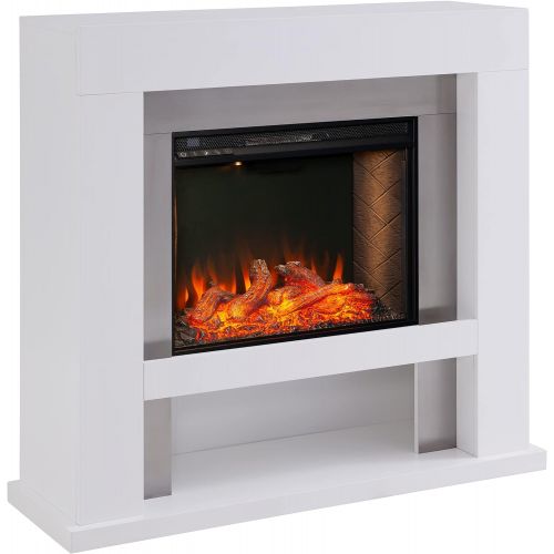  SEI Furniture Lirrington Alexa-Enabled Stainless Steel Accents Electric Fireplace, White