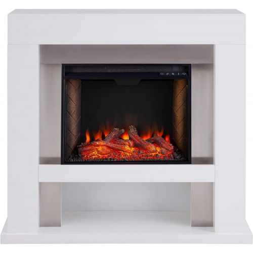  SEI Furniture Lirrington Alexa-Enabled Stainless Steel Accents Electric Fireplace, White