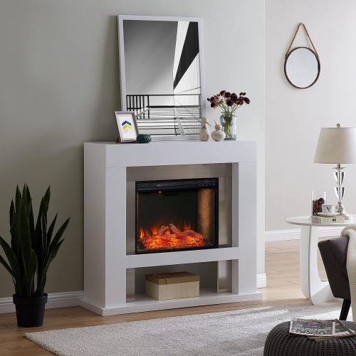  SEI Furniture Lirrington Alexa-Enabled Stainless Steel Accents Electric Fireplace, White