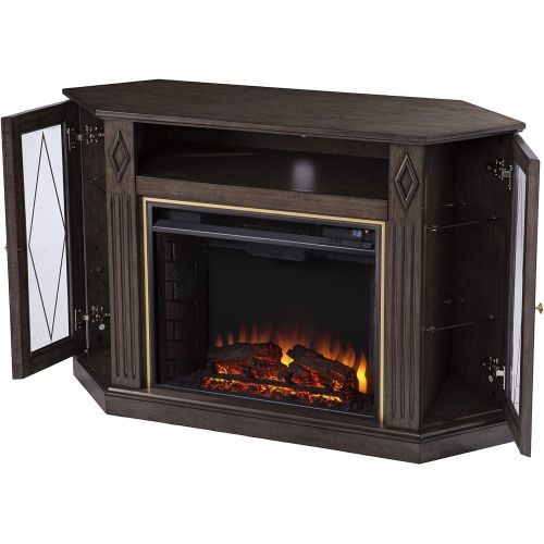  SEI Furniture Austindale Electric Fireplace w/ Media Storage, Brown/Gold