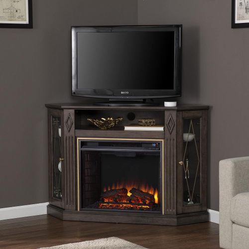  SEI Furniture Austindale Electric Fireplace w/ Media Storage, Brown/Gold