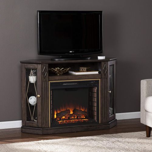  SEI Furniture Austindale Electric Fireplace w/ Media Storage, Brown/Gold