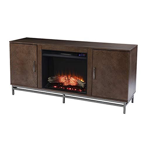  SEI Furniture Dibbonly Electric Fireplace w/ Media Storage, New Brown/Matte Silver