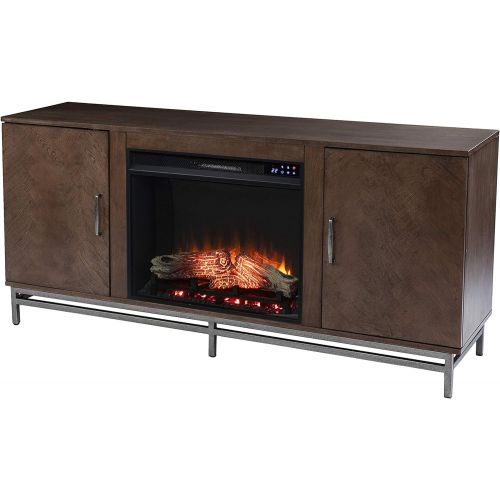  SEI Furniture Dibbonly Electric Fireplace w/ Media Storage, New Brown/Matte Silver